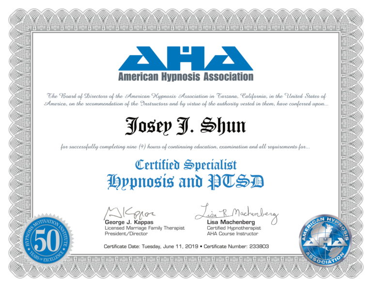 certificate Hypnosis PTSD