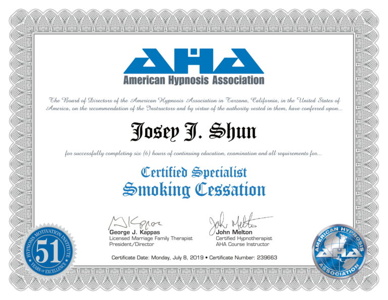 certificate Smoking Cessation